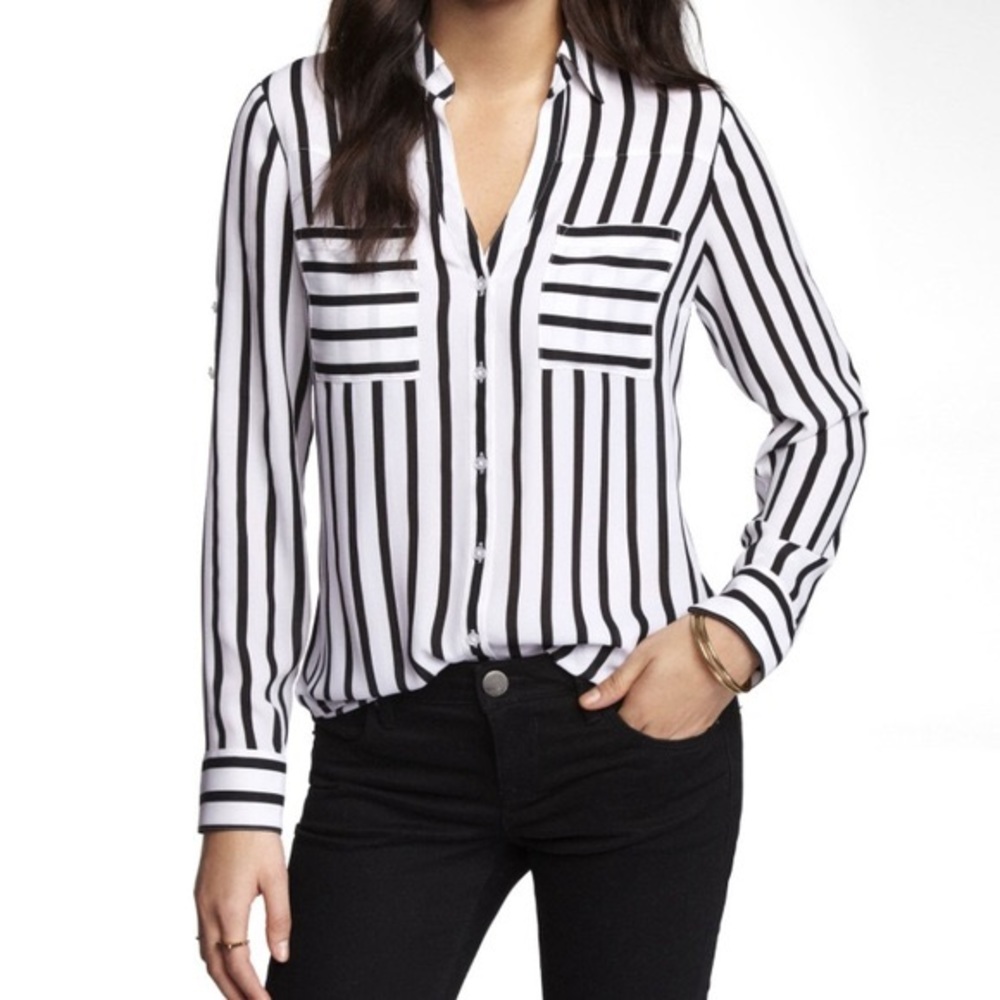 *LAST CHANCE* NWT Express “Portofino” blk/wht button down pinstripe shirt, Small